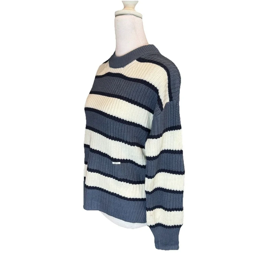 SO Women's Juniors' Crewneck Pullover Sweater Size XS Blue & White Stripe NWOT